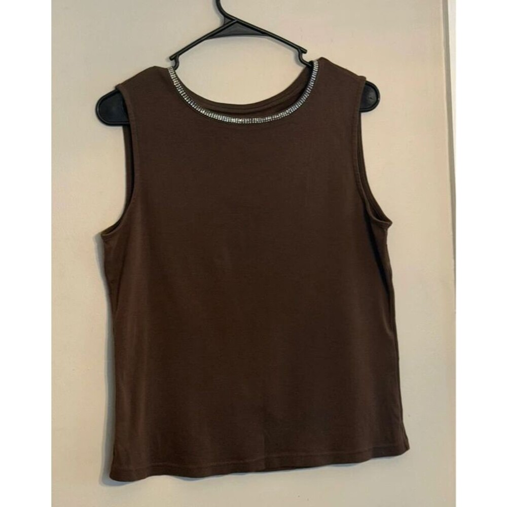Y2k Talbots Brown Bedazzled Collar Tank Sleeveless Top Size L